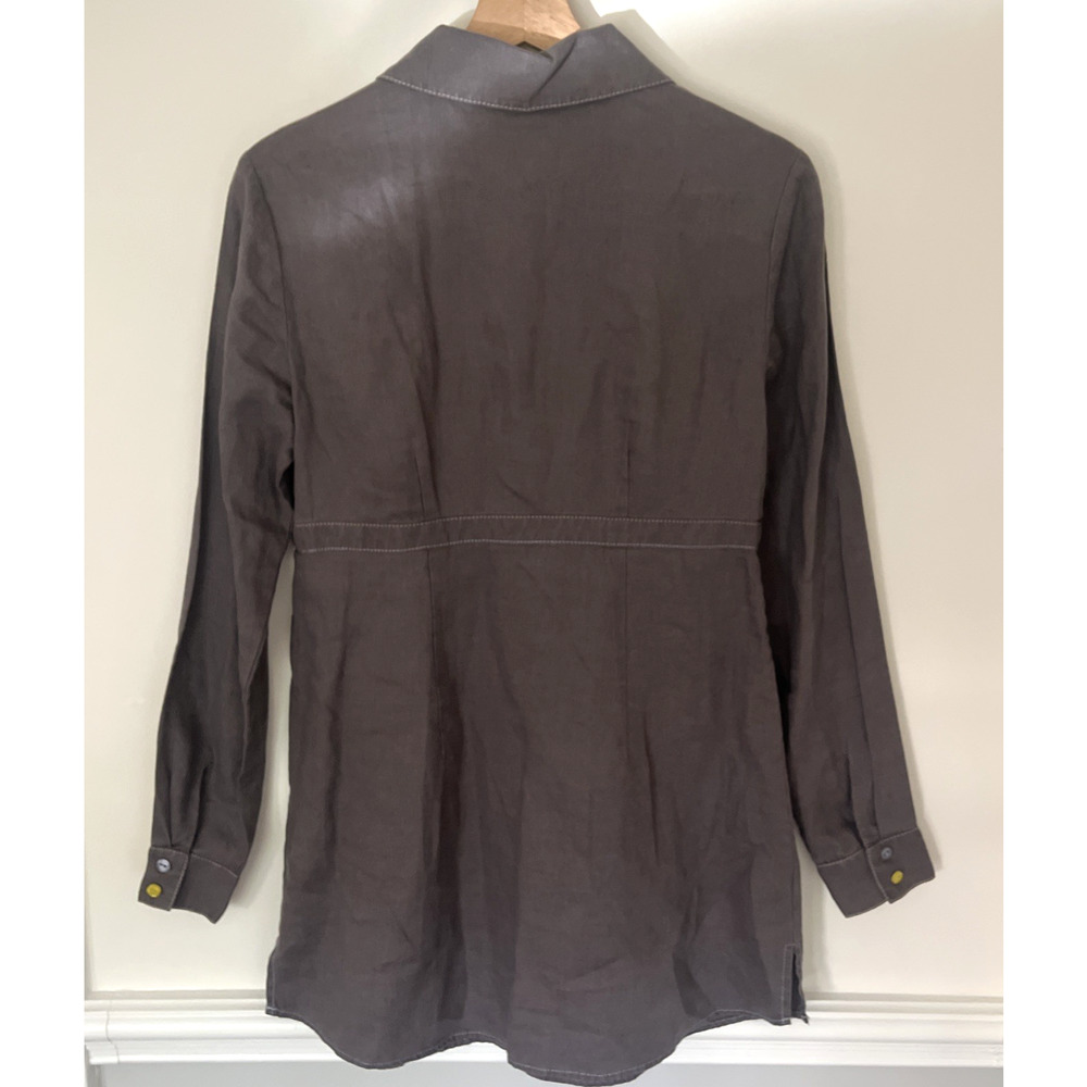 Boden Linen Tunic Size 6 Peter Pan Collar Gray Decorative Buttons - Picture 7 of 11